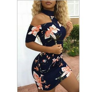 Blue with Pink and White Floral Mini Dress